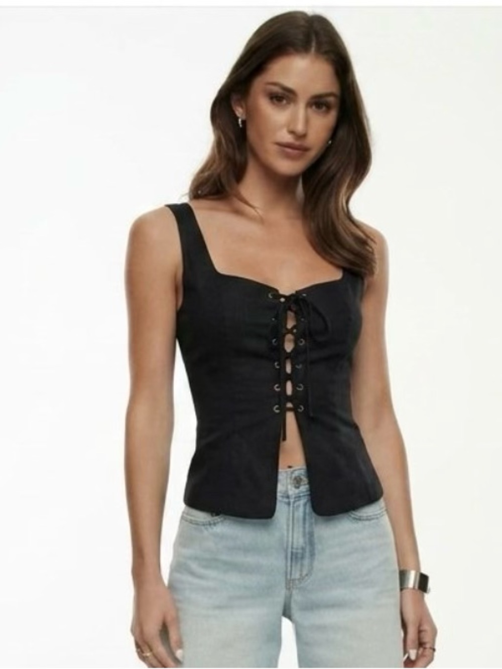 Black Lace-Up Top
